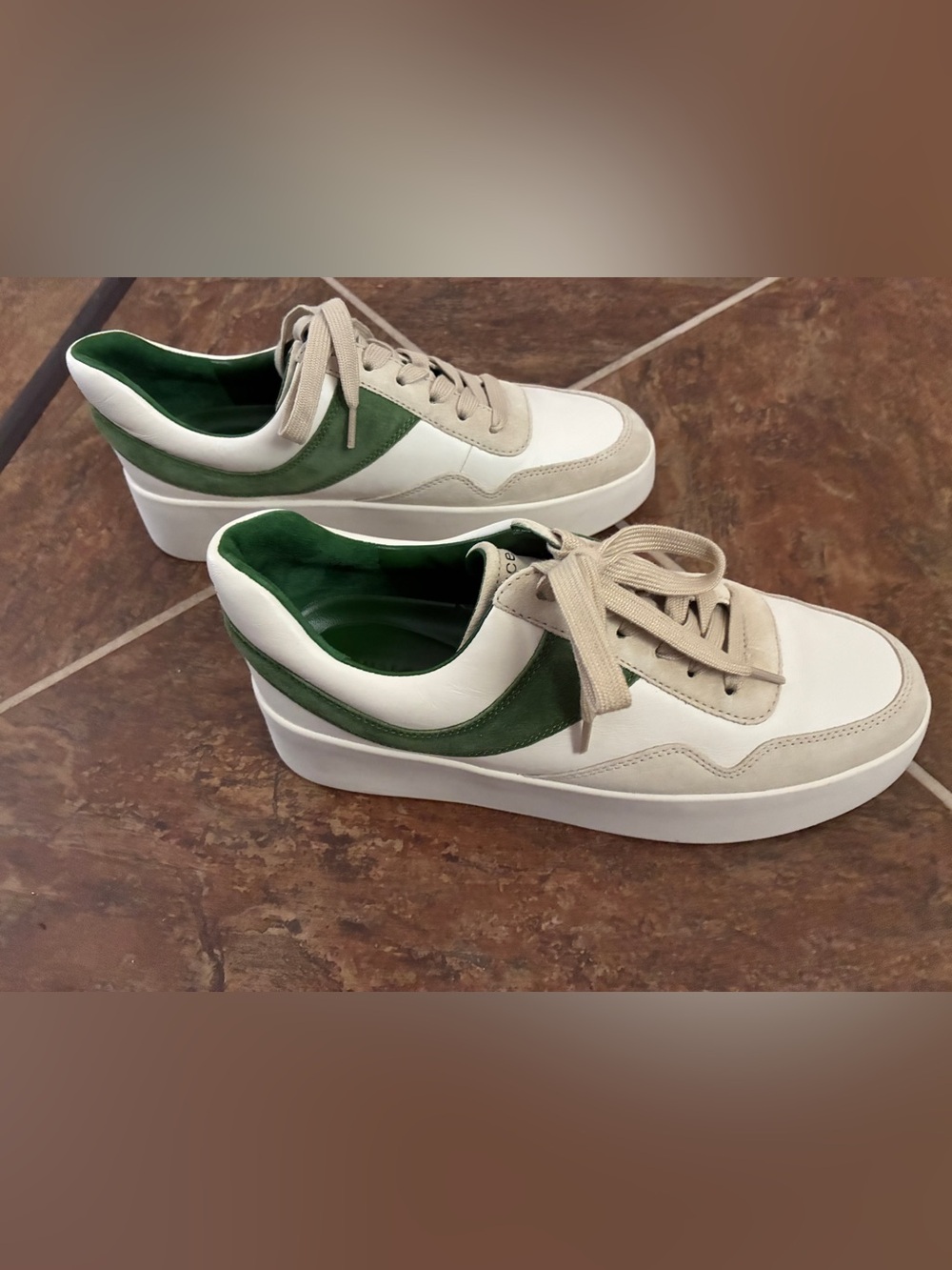 Vince Warren Court Palm Leaf Green Leather Suede Platform Sneakers Size 7
